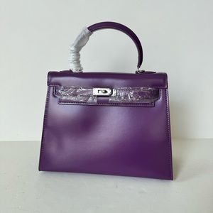 PU/Purple Satchel Smooth Box Leather Silver HW